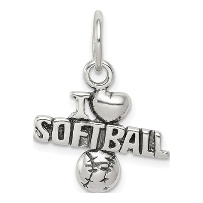 Sterling Silver Antique 'i Heart Softball' Charm