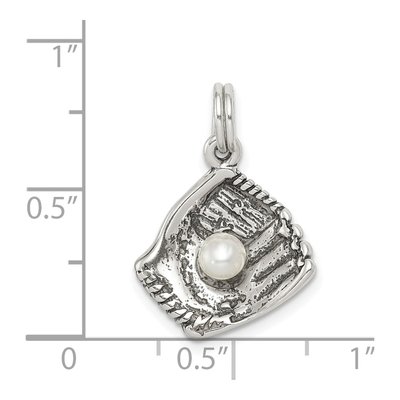 Sterling Silver Simulated Pearl Baseball Glove Charm – view 4