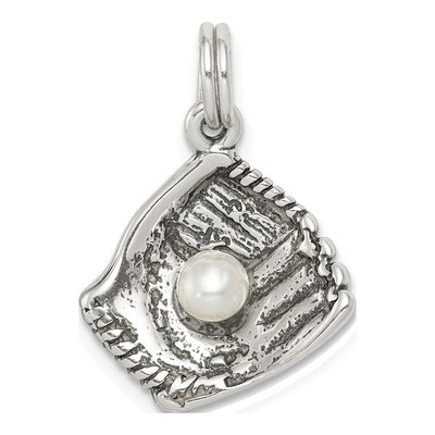 Sterling Silver Simulated Pearl Baseball Glove Charm