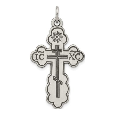 Sterling Silver Antiqued Eastern Orthodox Cross Pendant