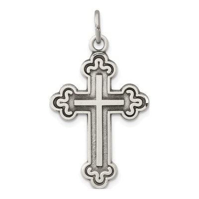 Sterling Silver Antiqued Budded Cross Pendant
