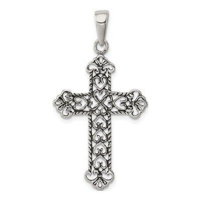 Sterling Silver Fleur de Lis Cross Pendant