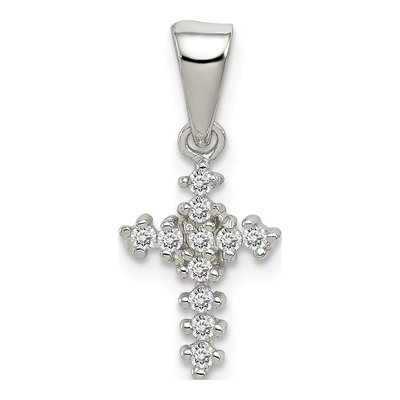 Sterling Silver CZ Girls' Cross Pendant