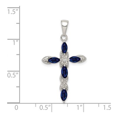 Sterling Silver Sapphire & Diamond Cross Pendant – view 4