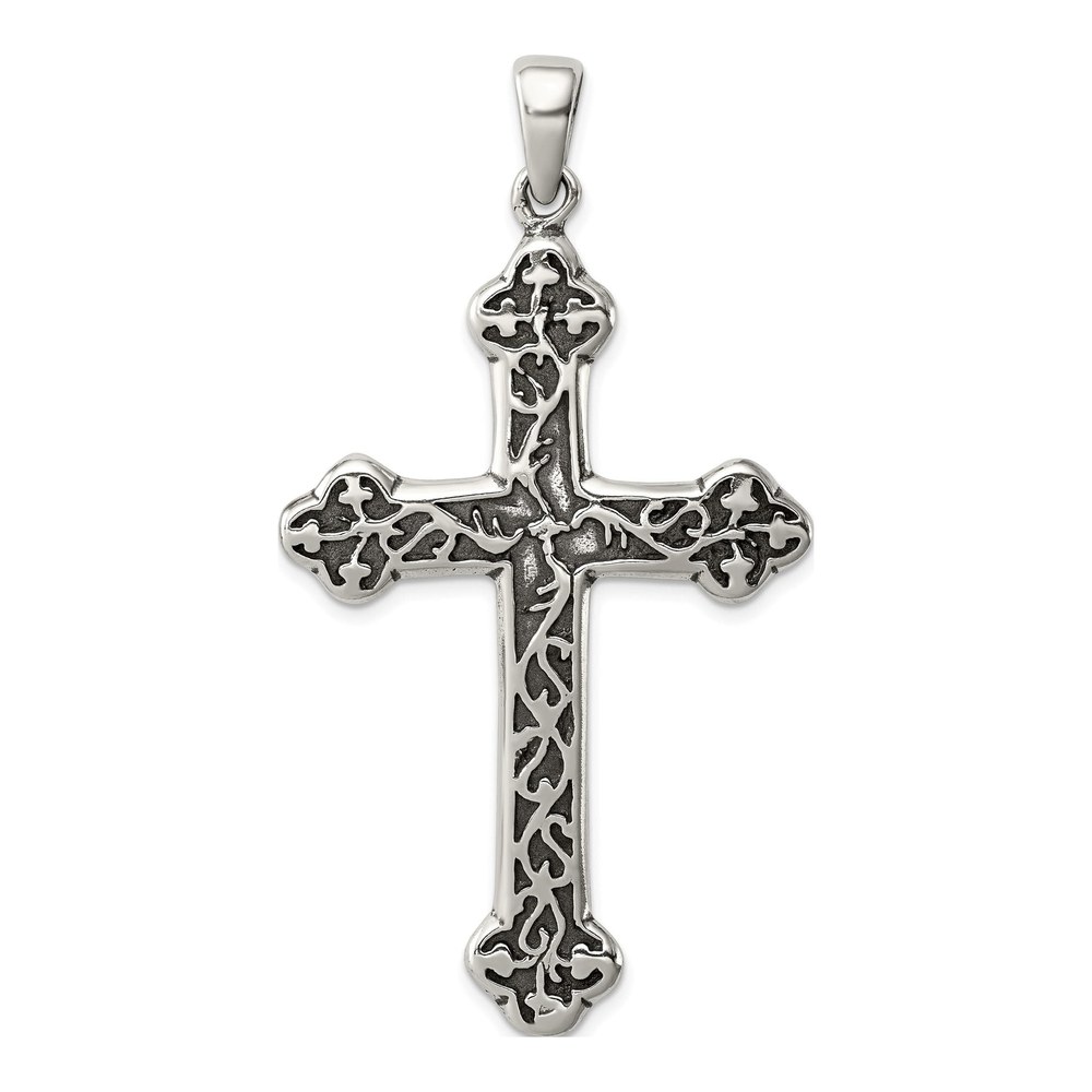 Sterling Silver Antiqued Thorn Cross Pendant