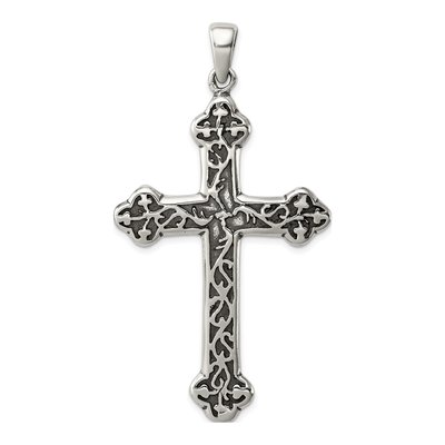 Sterling Silver Antiqued Thorn Cross Pendant