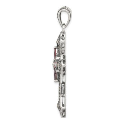 Sterling Silver CZ Antiqued Marcasite Cross Pendant – view 3