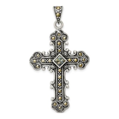 Sterling Silver Marcasite Antiqued Cross Pendant