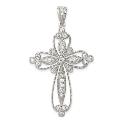Sterling Silver CZ Filigree Cross Pendant