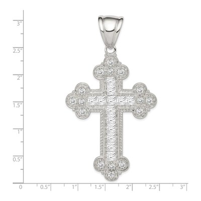 Sterling Silver CZ Budded Cross Pendant – view 4