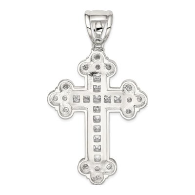 Sterling Silver CZ Budded Cross Pendant – view 5