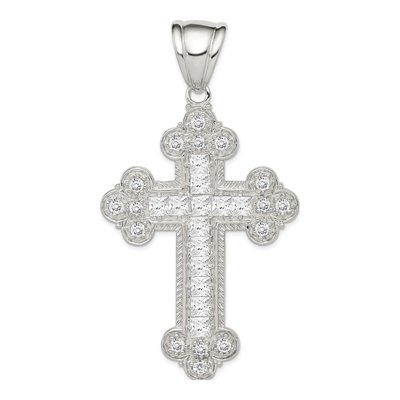 Sterling Silver CZ Budded Cross Pendant