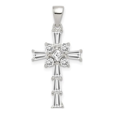 Sterling Silver CZ Latin Cross Pendant