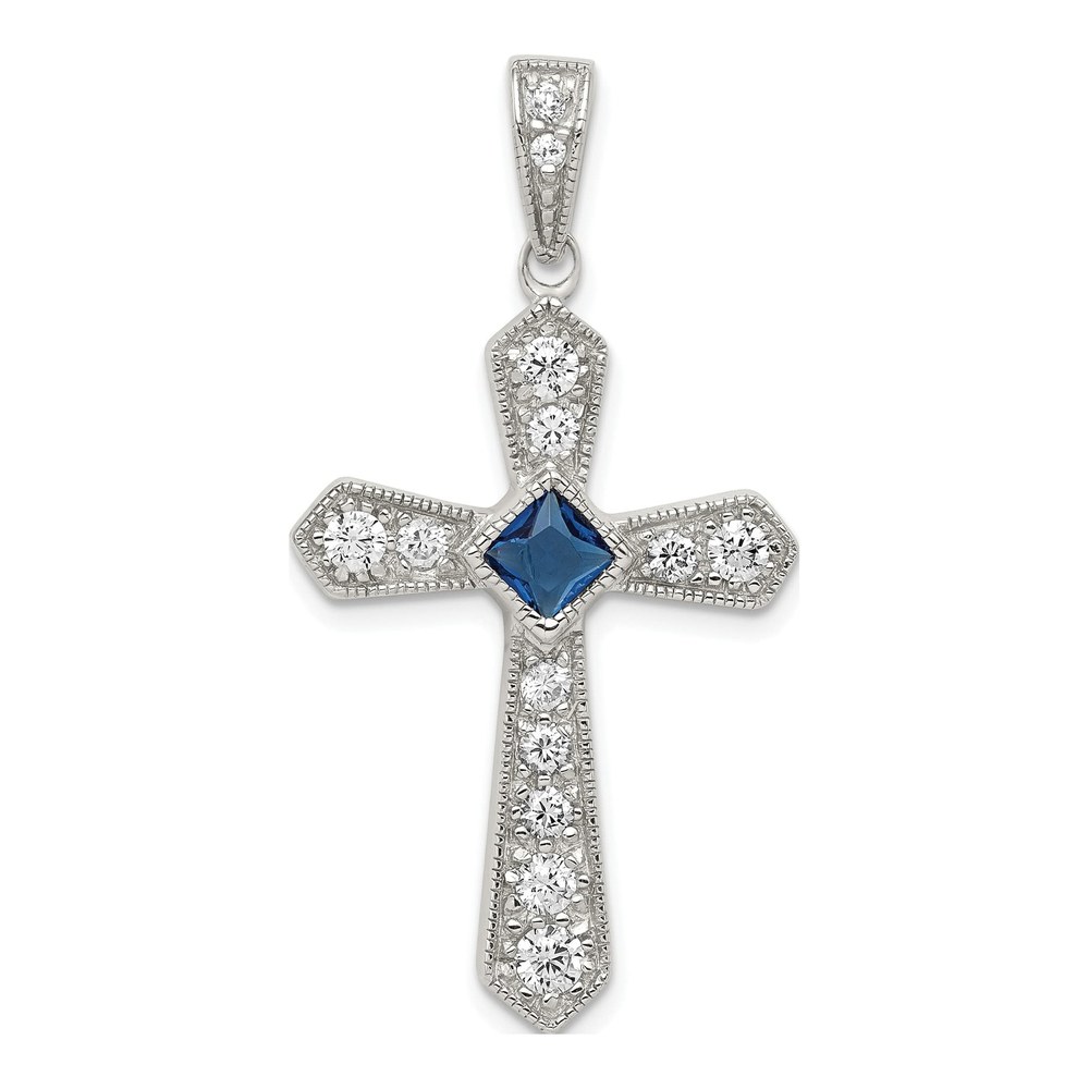 Sterling Silver Blue CZ Passion Cross Pendant