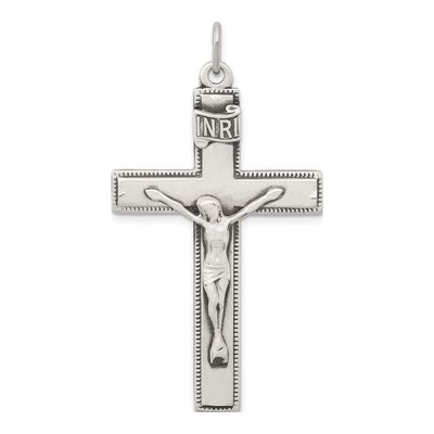 Sterling Silver Antiqued INRI Crucifix Pendant