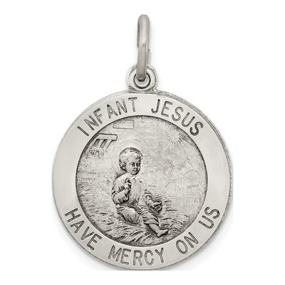 Sterling Silver Antiqued Infant Jesus Medal Pendant