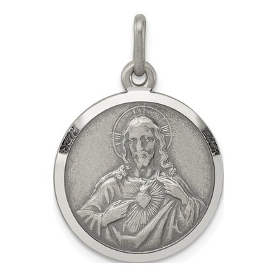 Sterling Silver Sacred Heart of Jesus Medal Pendant