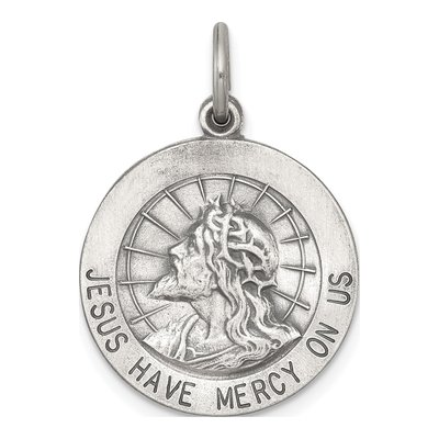 Sterling Silver Antiqued Jesus Have Mercy Medal Pendant
