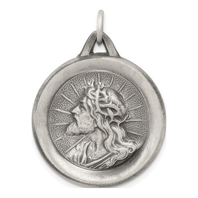 Sterling Silver Antiqued Jesus Medal Pendant