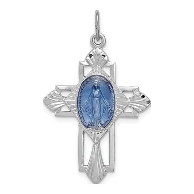 Sterling Silver Miraculous Medal Cross Pendant