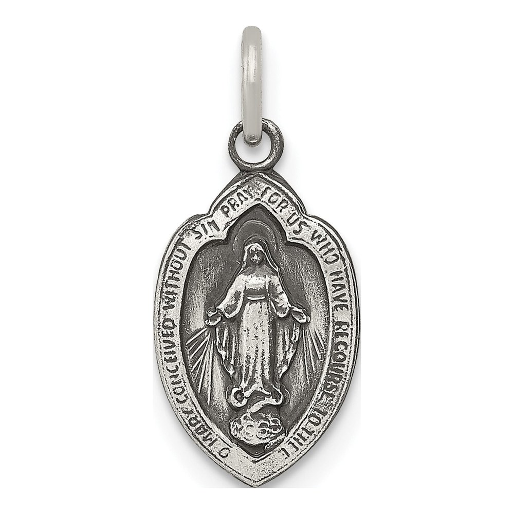 Sterling Silver Antiqued Miraculous Medal Pendant