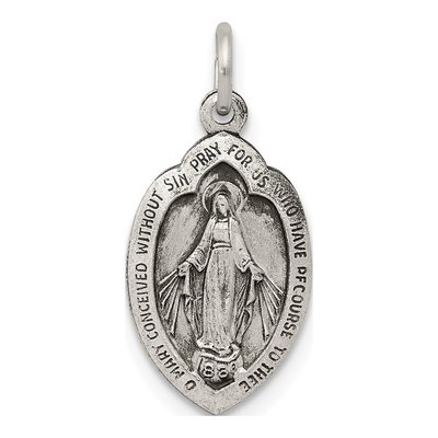 Sterling Silver Antiqued Miraculous Medal Pendant