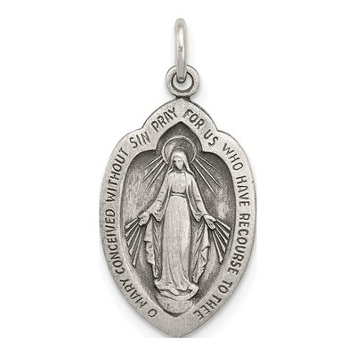 Sterling Silver Antiqued Miraculous Medal Pendant