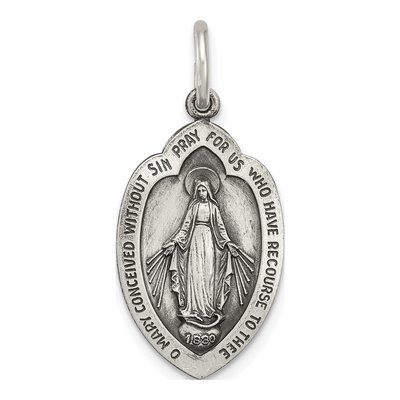 Sterling Silver Antiqued Miraculous Medal Pendant