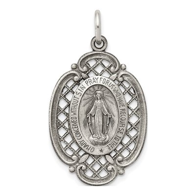 Sterling Silver Antiqued Miraculous Medal Pendant