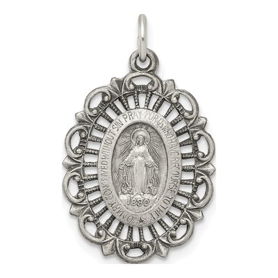 Sterling Silver Antiqued Miraculous Medal Pendant