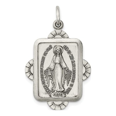 Sterling Silver Antiqued Miraculous Medal Pendant