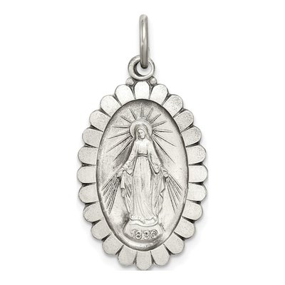 Sterling Silver Antiqued Miraculous Medal Pendant