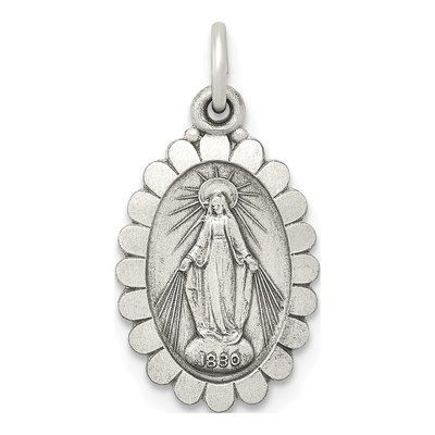 Sterling Silver Antiqued Miraculous Medal Pendant