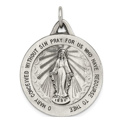 Sterling Silver Antiqued Miraculous Medal Pendant