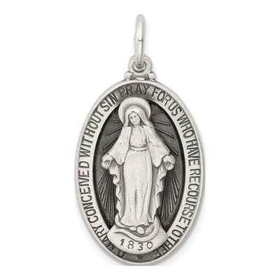 Sterling Silver Antiqued Miraculous Medal Pendant
