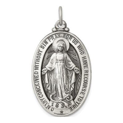 Sterling Silver Antiqued Miraculous Medal Pendant