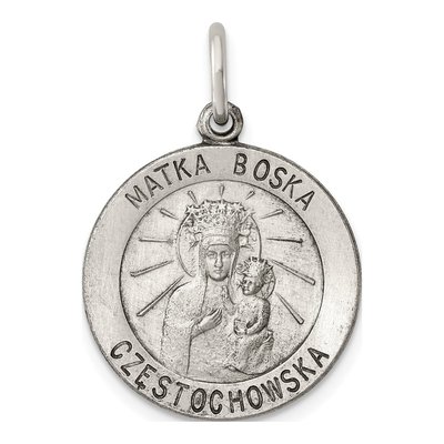 Sterling Silver Antiqued Matka Boska Medal Pendant