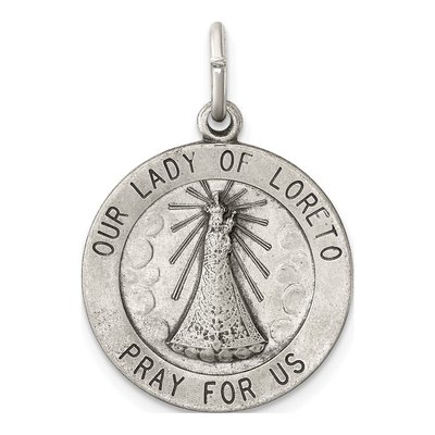 Sterling Silver Our of Loreto Antiqued Medal Pendant