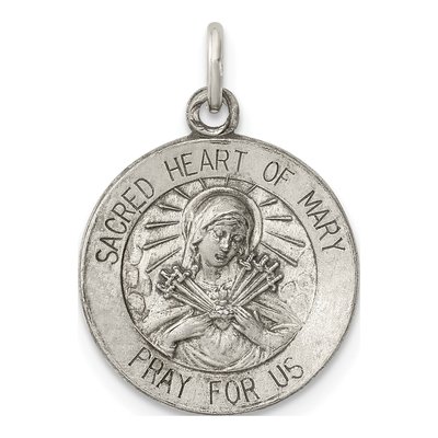 Sterling Silver Antiqued Sacred Heart of Mary Medal Pendant