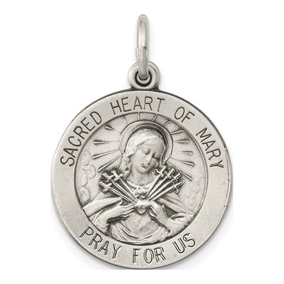 Sterling Silver Sacred Heart of Mary Medal Pendant