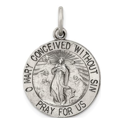 Sterling Silver Antiqued Blessed Mother Medal Pendant