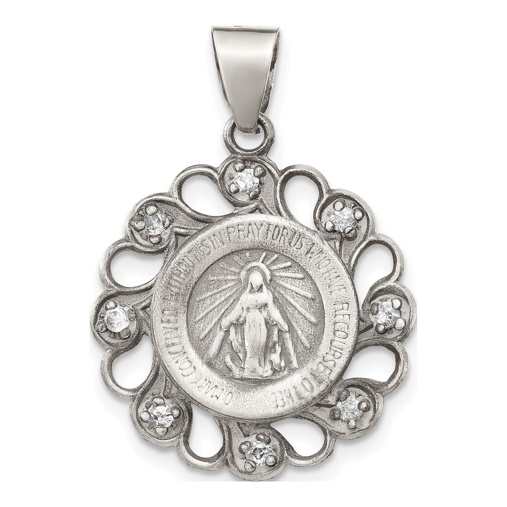 Sterling Silver CZ Blessed Mother Pendant