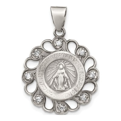 Sterling Silver CZ Blessed Mother Pendant