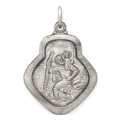 Sterling Silver Antiqued Saint Christopher Medal Pendant