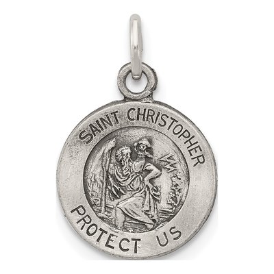 Sterling Silver Antiqued Saint Christopher Medal Pendant