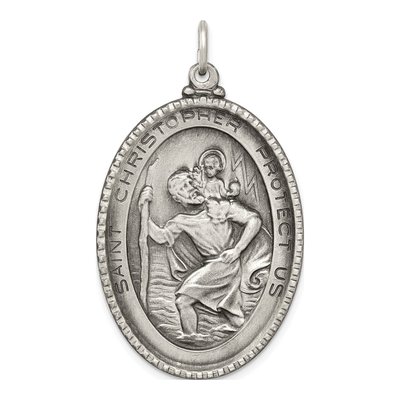 Sterling Silver Antiqued Saint Christopher Medal Pendant