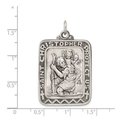 Sterling Silver Antiqued St Christopher Medal Pendant – view 4