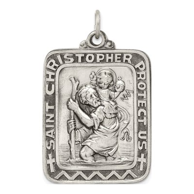 Sterling Silver Antiqued St Christopher Medal Pendant