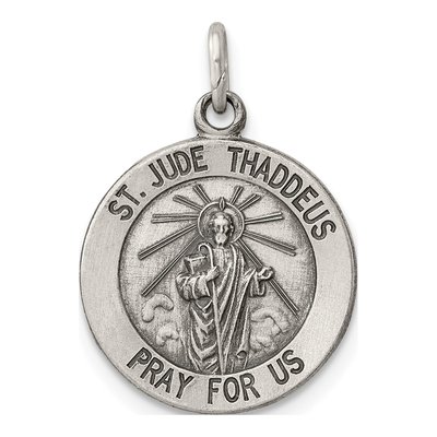 Sterling Silver Antiqued Saint Jude Thaddeus Medal Pendant