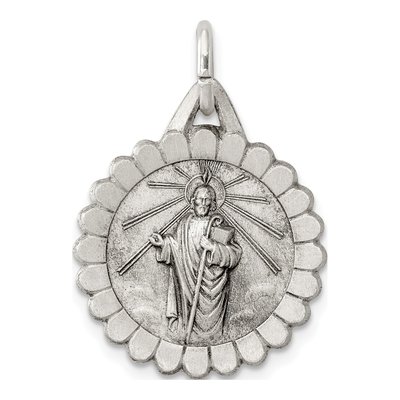 Sterling Silver Antiqued Saint Jude Thaddeus Medal Pendant